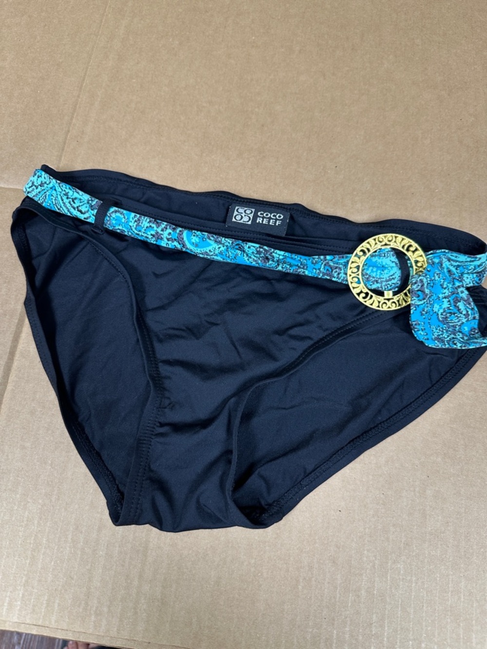 ##106, Size M, Coco Reef Bikini Bottom with Turquoise Accent Belt & Gold Ring